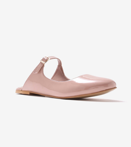 Patent Mules Flats - Nude