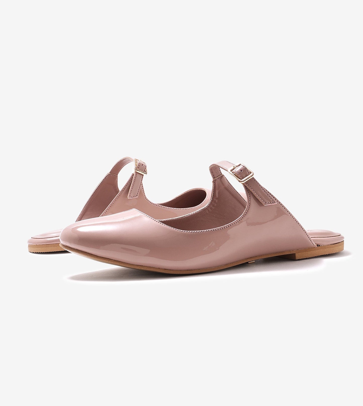 Patent Mules Flats - Nude