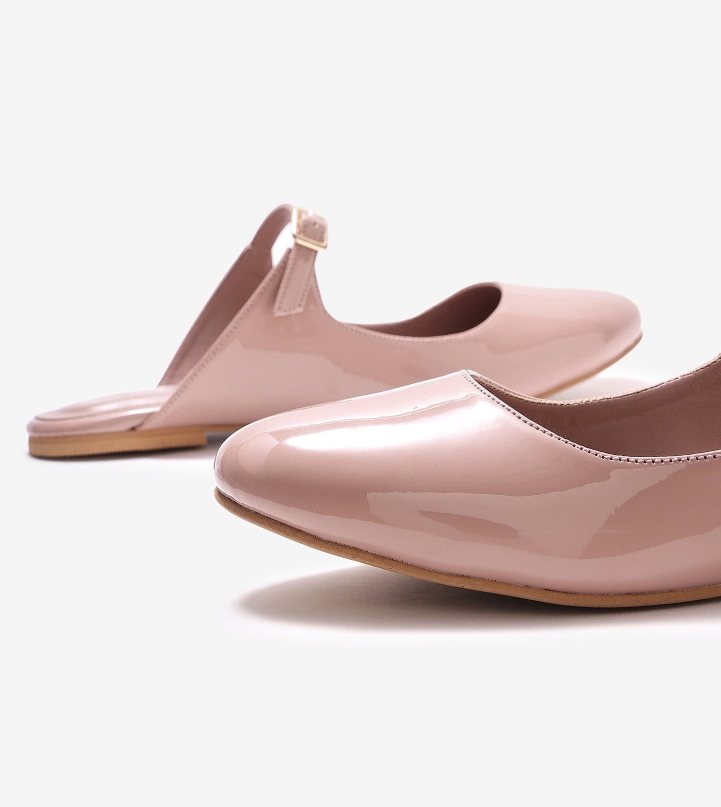 Patent Mules Flats - Nude