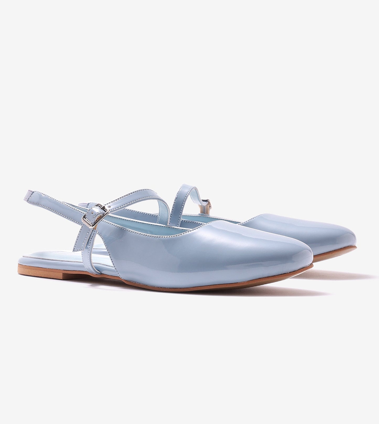 Patent Slingback Mary Janes Flat - Sky Blue