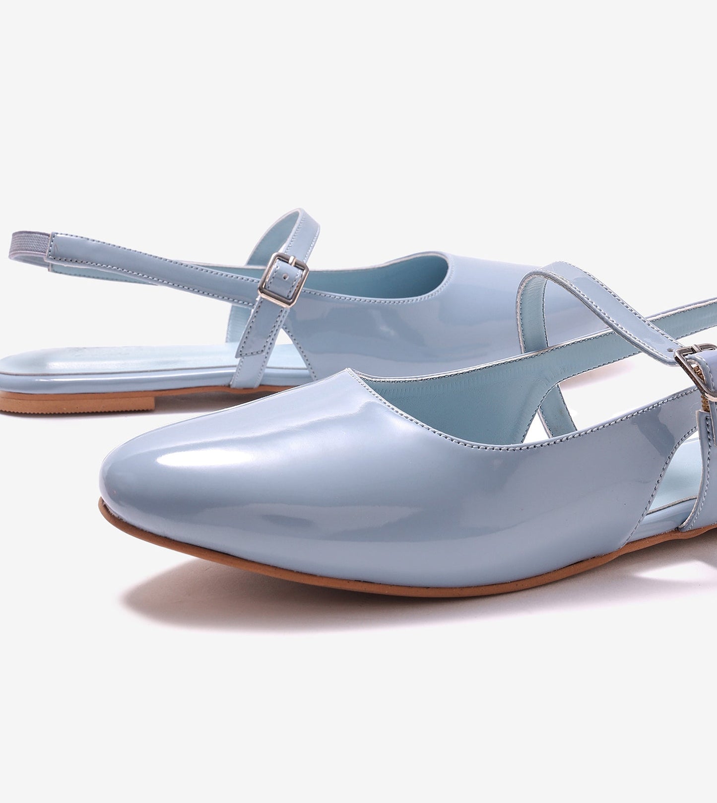 Patent Slingback Mary Janes Flat - Sky Blue