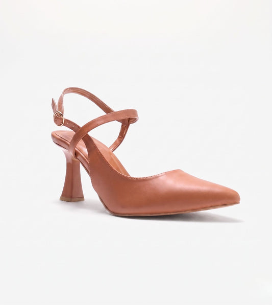Pointed Slingback Pumps - Tan