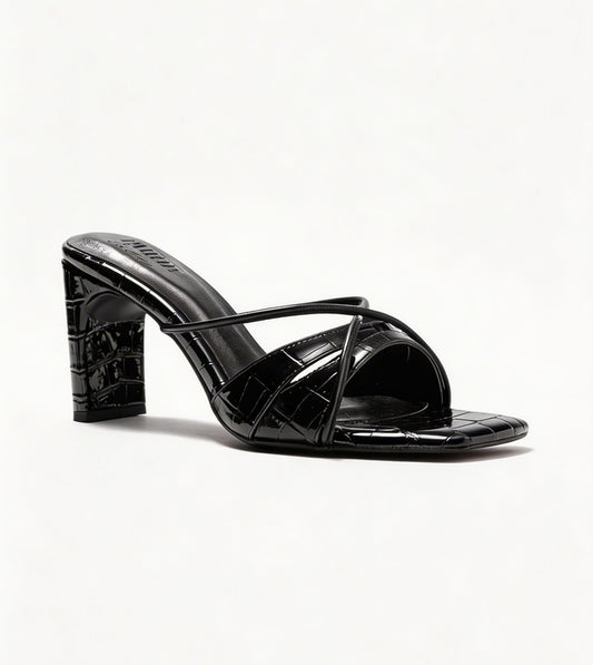 Patent Croco Meadow Strappy Sandals - Black