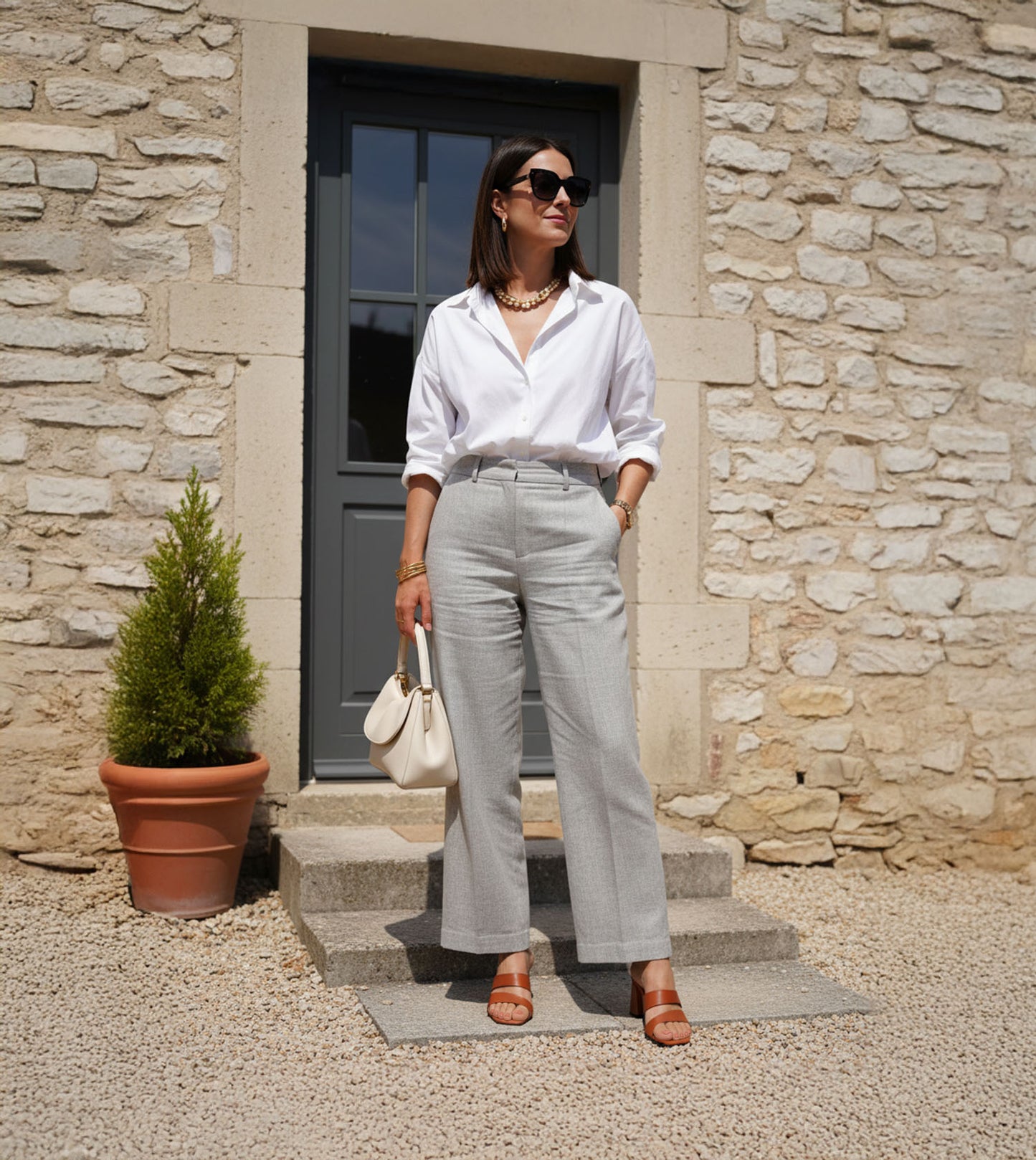 Asymmetric Cutout Block Heeled Slide Sandals - Tan