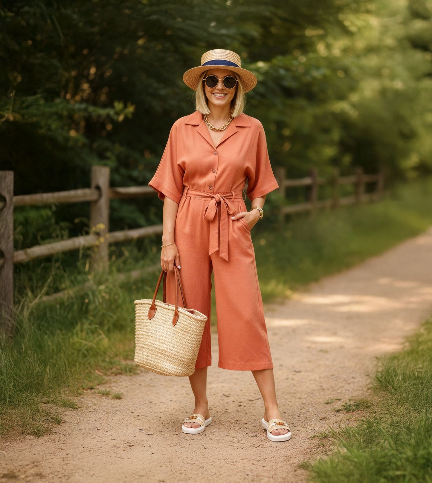 Raffia Slide Flat Sandals With Bamboo Adornment - White