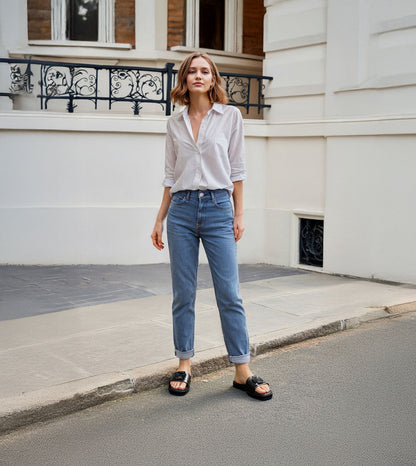 Flower Cutout Slide Sandals - Black