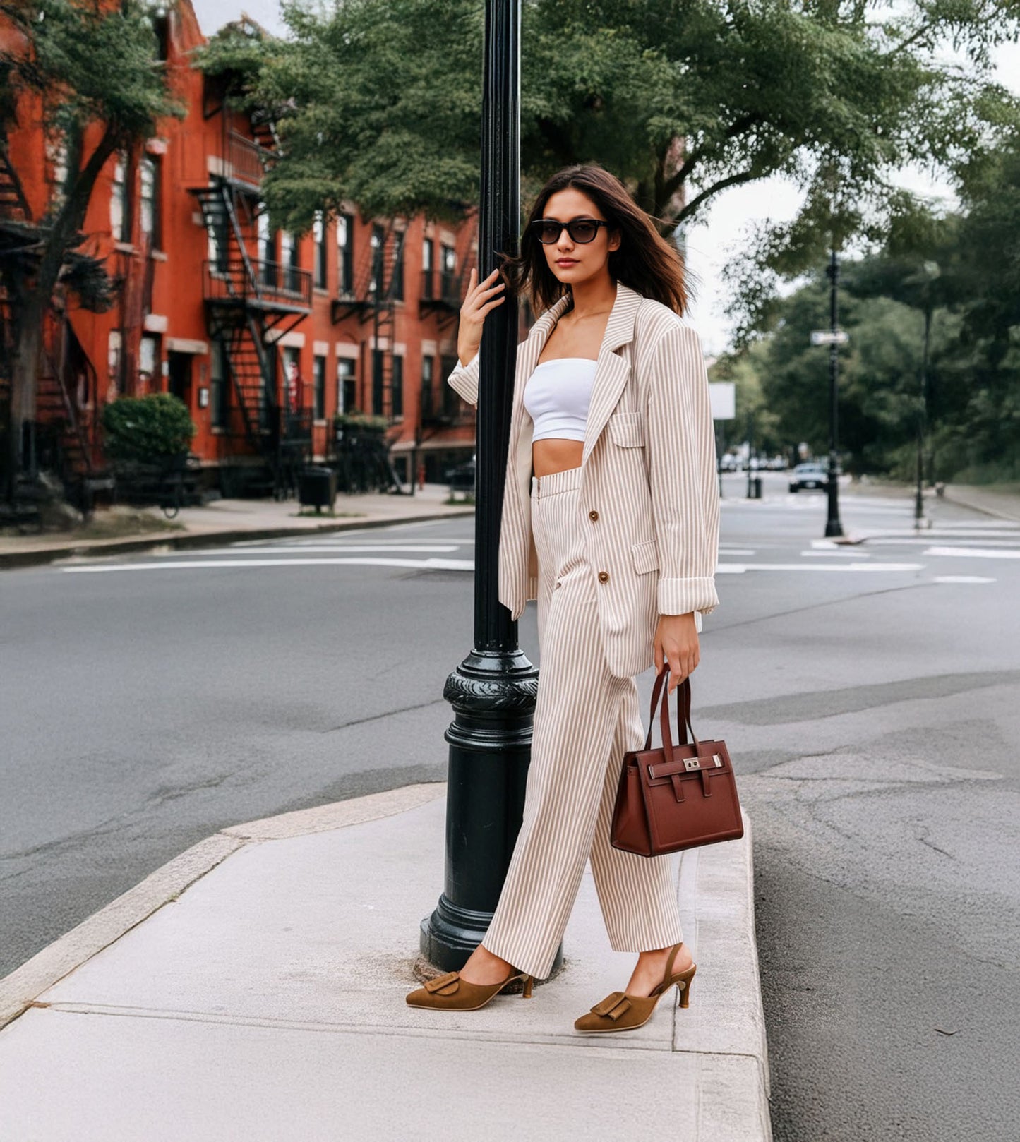 Slingback Pointed Toe buckle detail heels - Brown
