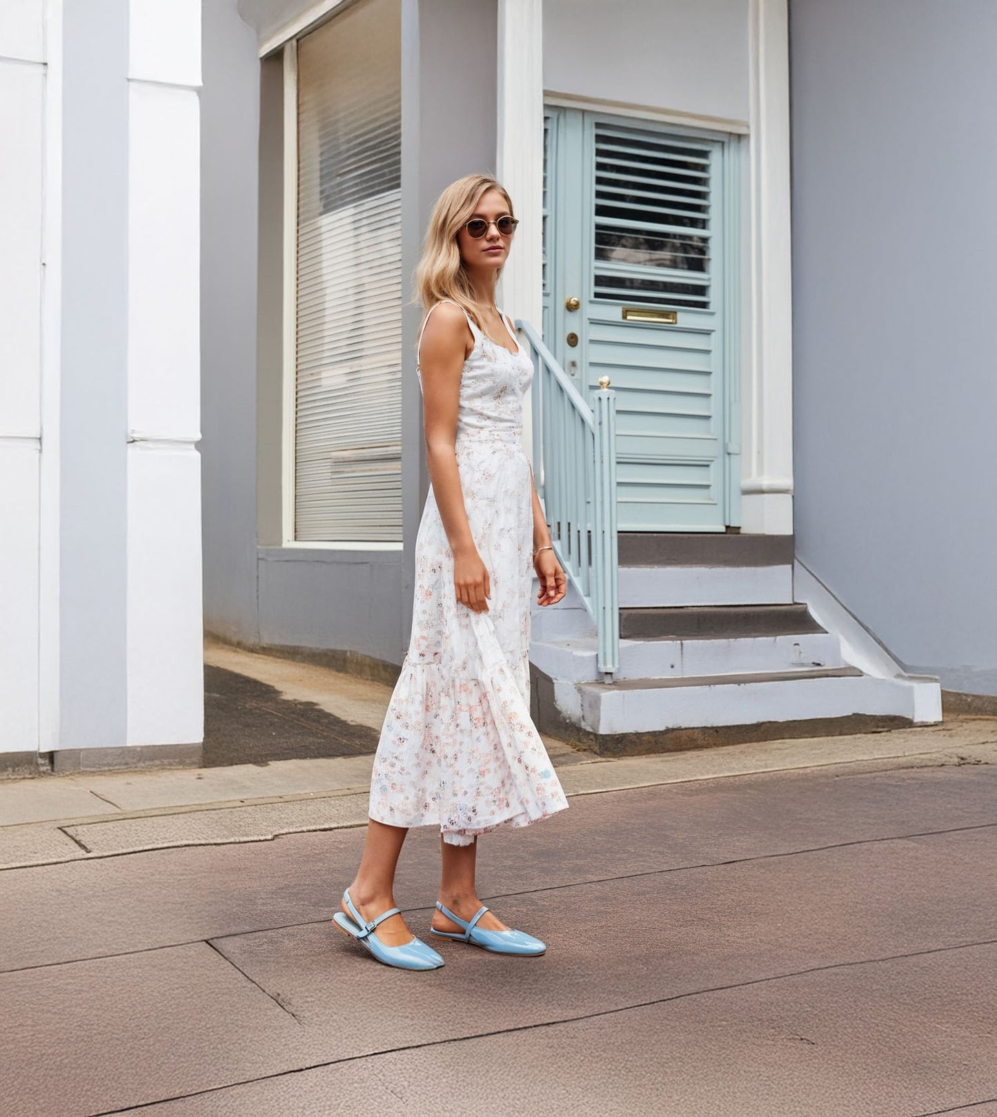 Patent Slingback Mary Janes Flat - Sky Blue