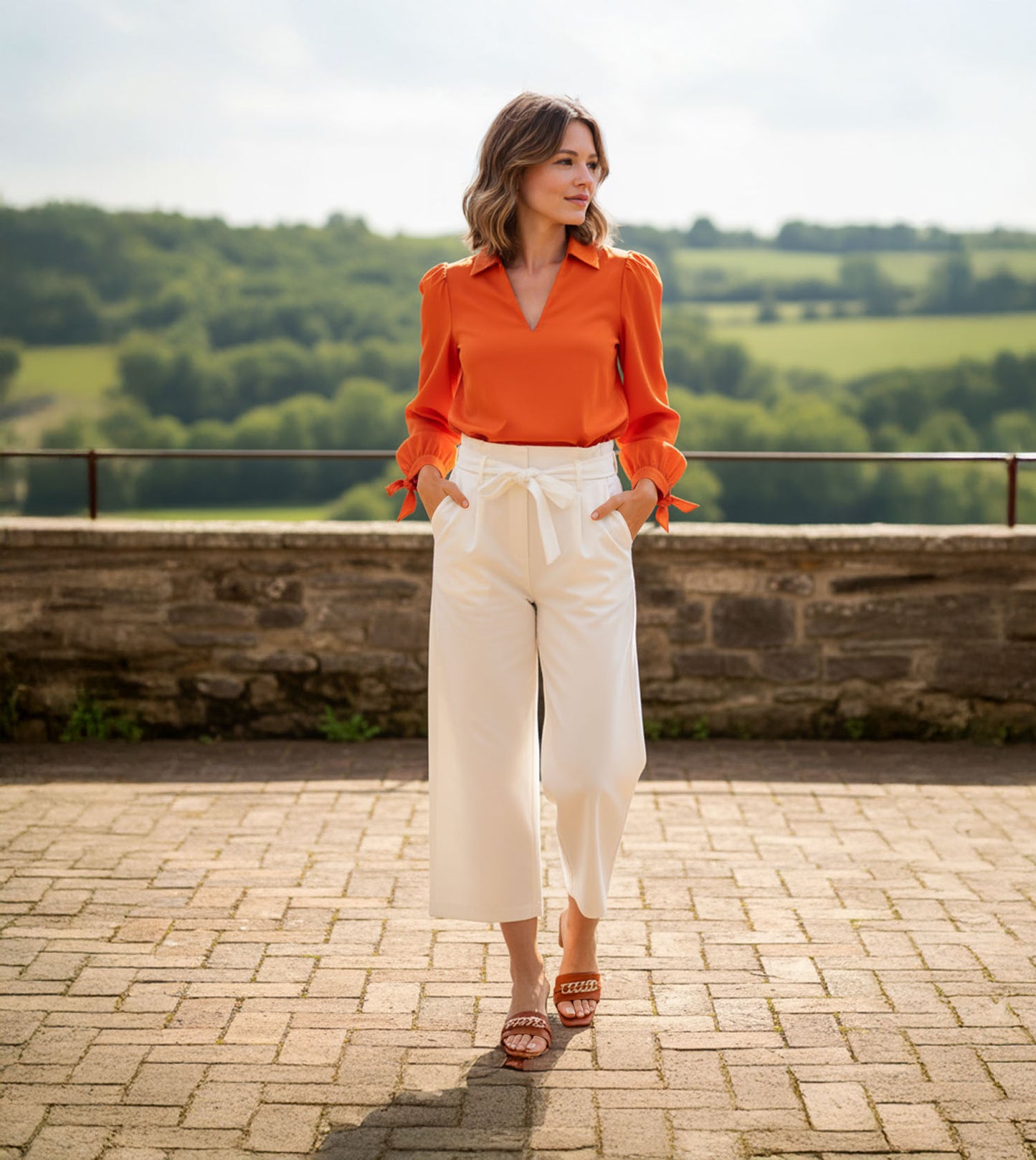 Chain Link Heeled Mules - Tan