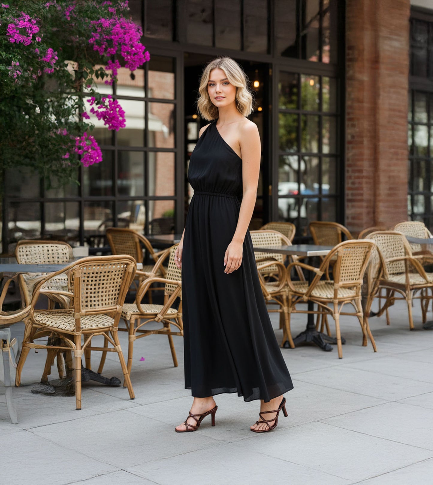 Asymmetric Strappy Tubular Heeled Sandals - Brown