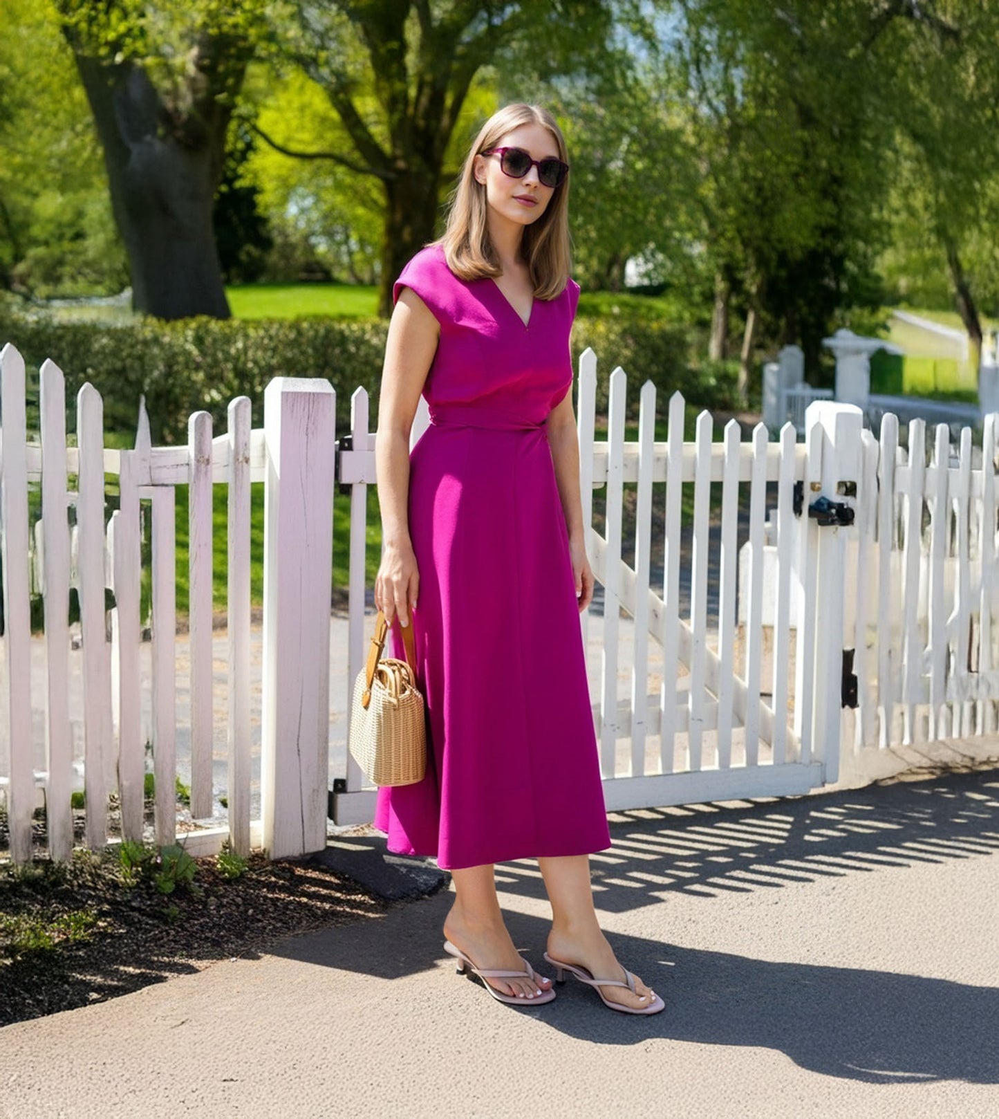 V-Strap Kitten Heeled Sandals - Cream
