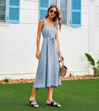 Double Strap Buckled Flat Sandals - Navy Blue