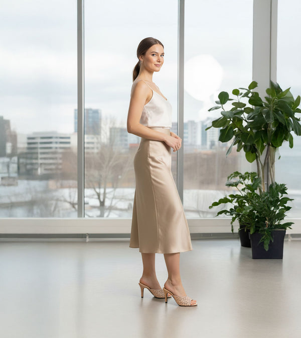 Laser Cutwork Stiletto Mules - Beige