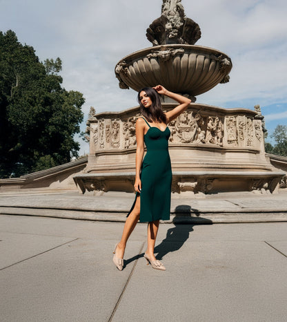 Slingback Pointed Toe buckle detail heels - Beige