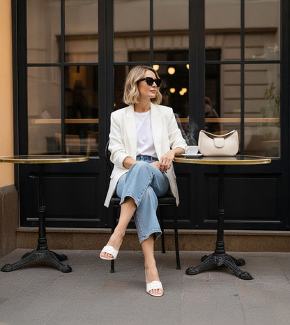 Floral Metallic Adornment Block Heeled Sandals - White