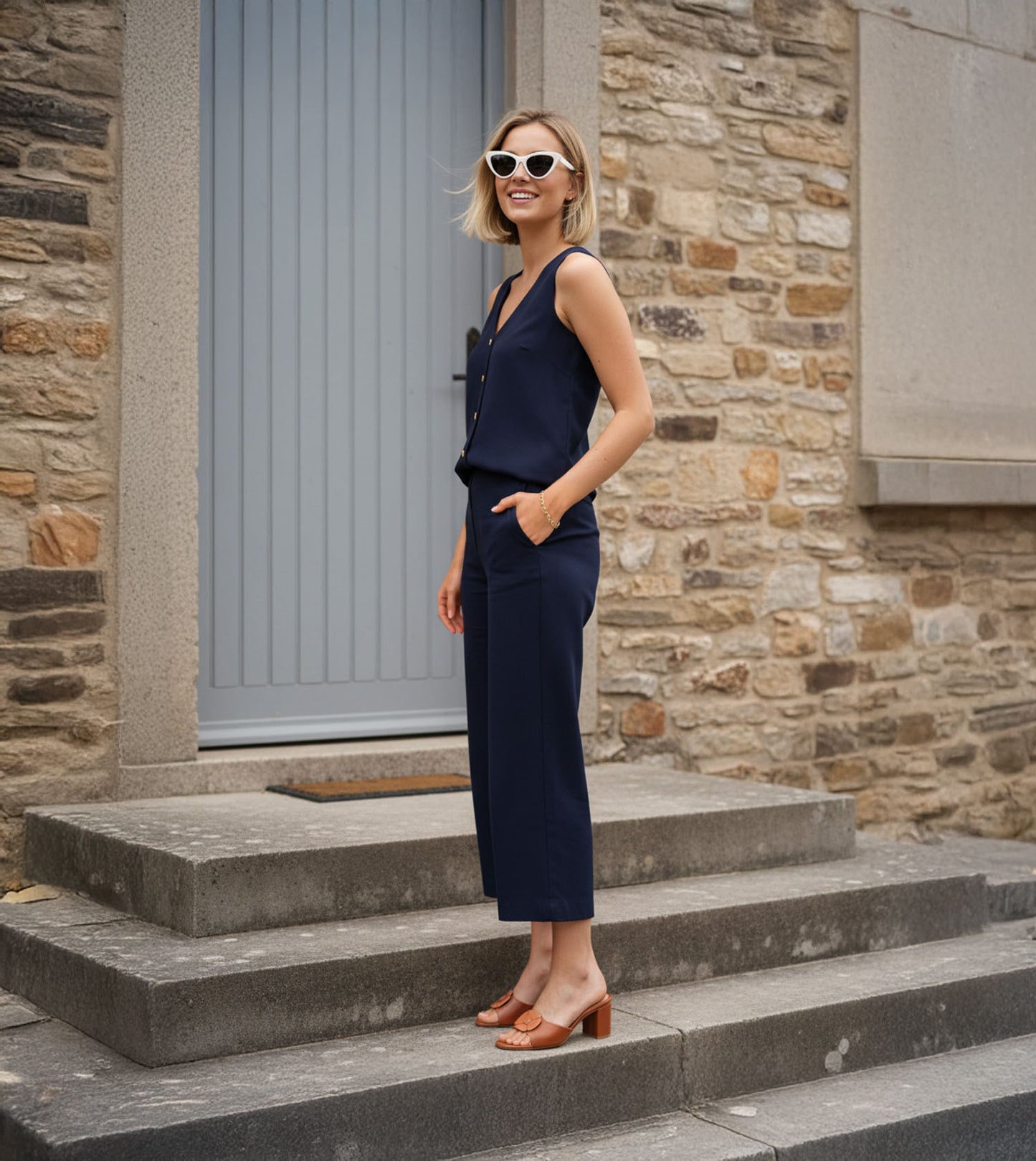 Floral Metallic Adornment Block Heeled Sandals - Tan