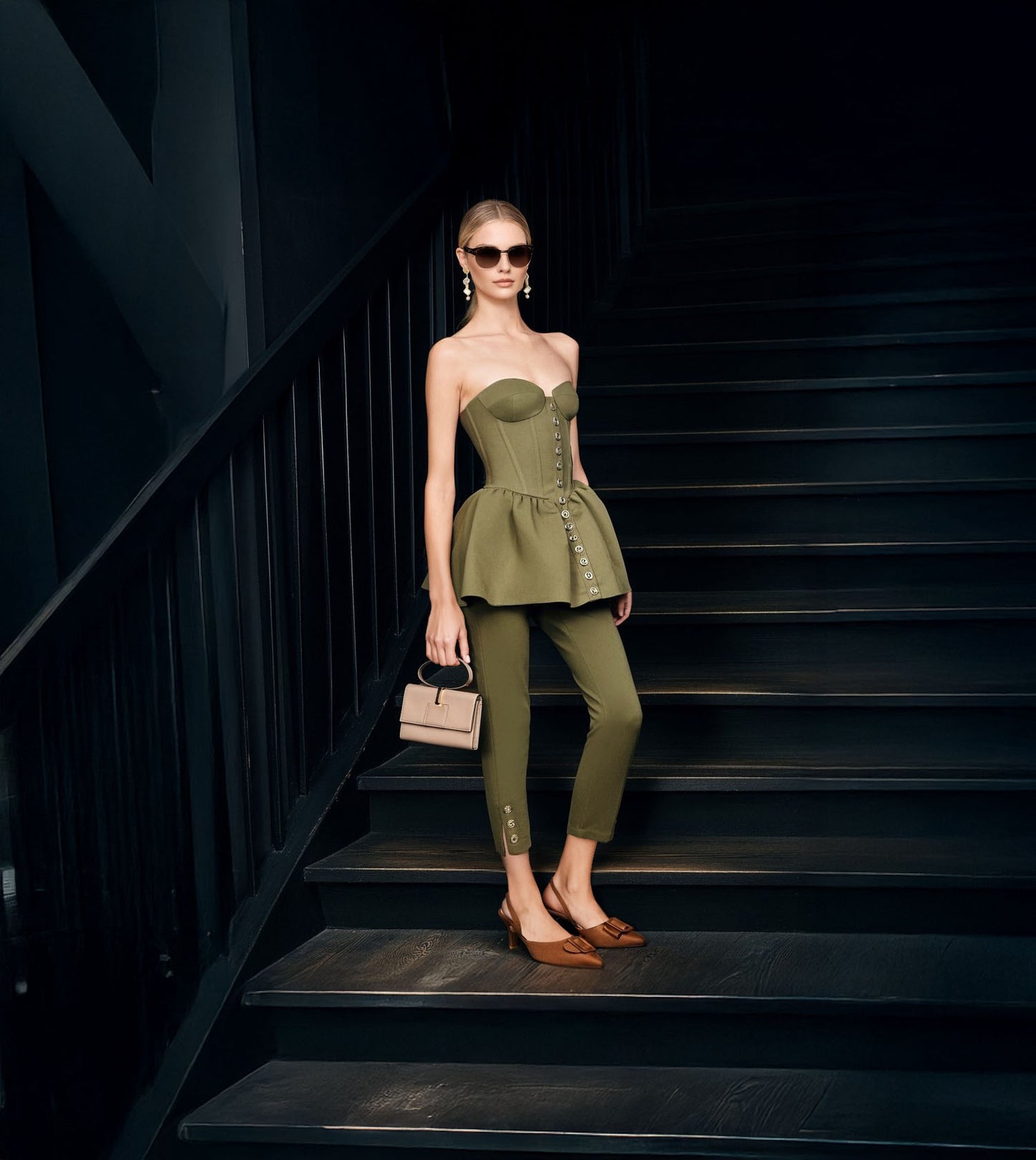 Slingback Pointed Toe buckle detail heels - Brown