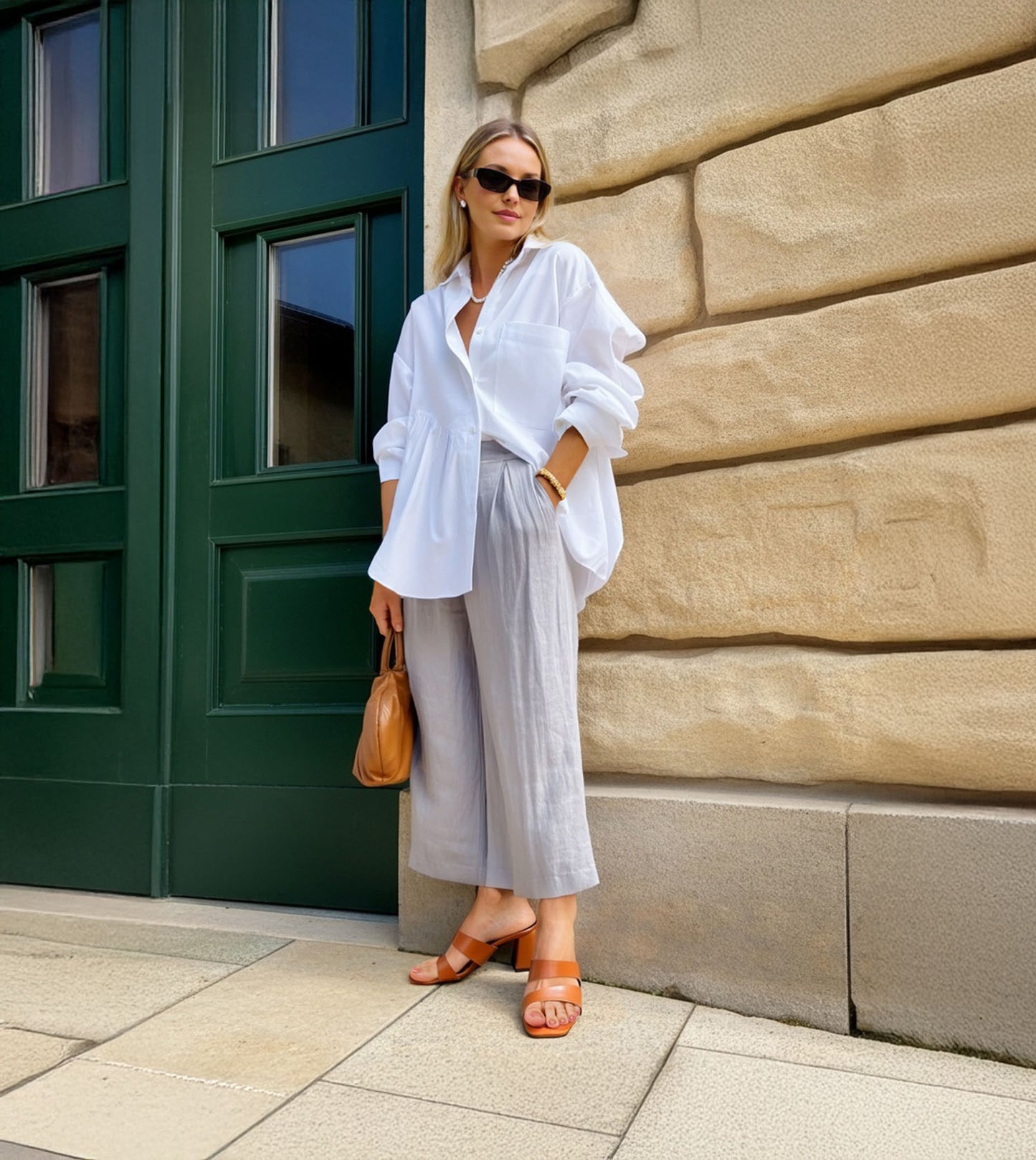 Asymmetric Cutout Block Heeled Slide Sandals - Tan