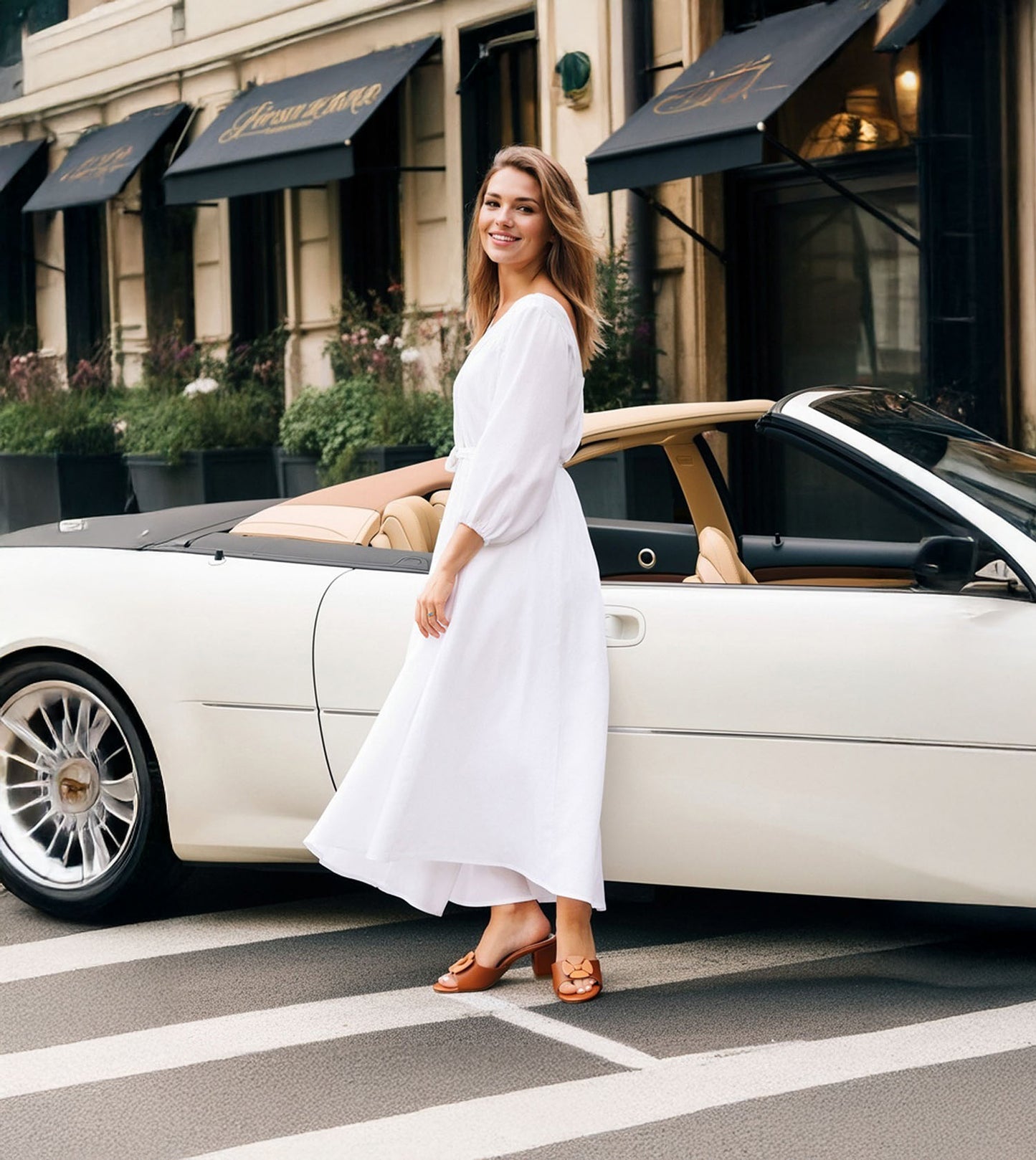 Floral Metallic Adornment Block Heeled Sandals - Tan