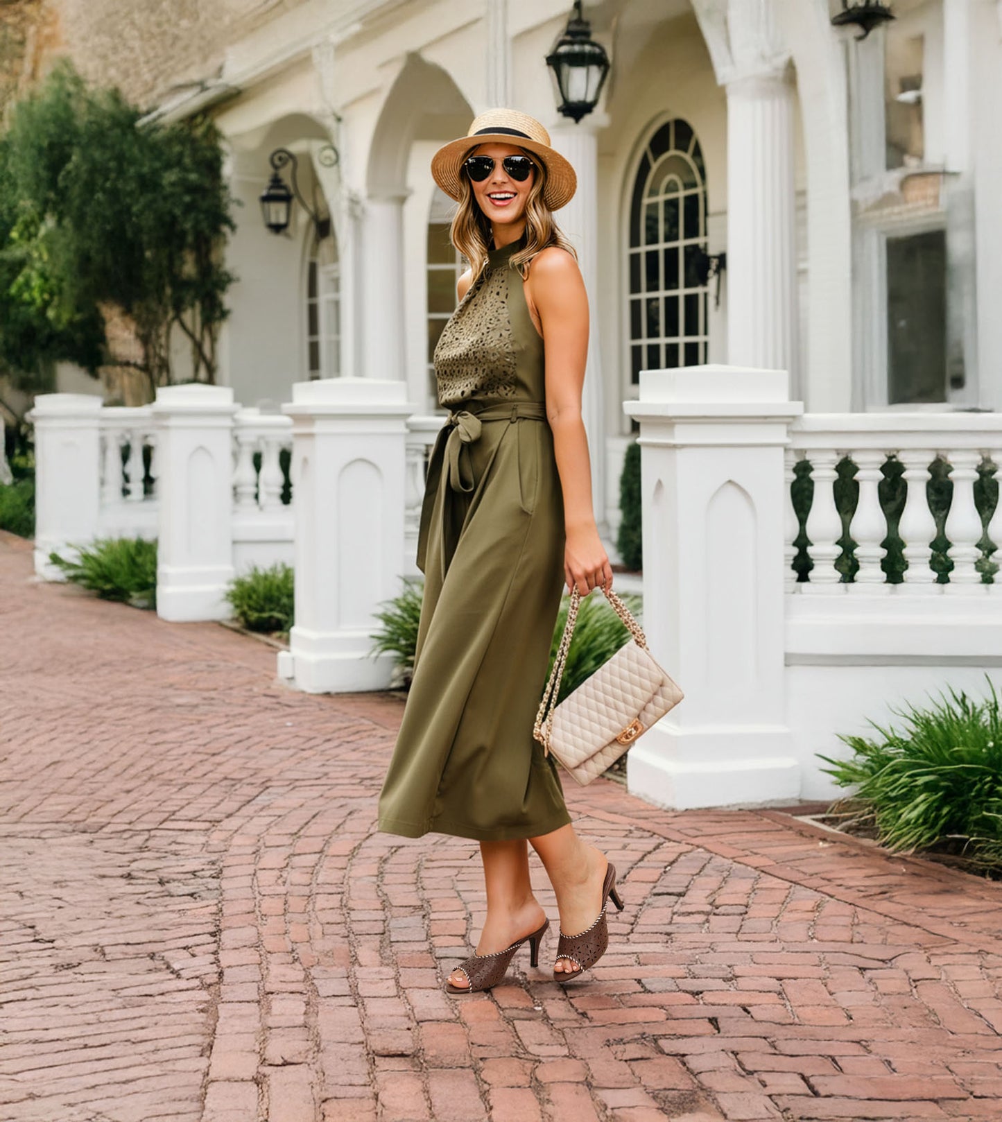 Laser Cutwork Stiletto Mules - Brown