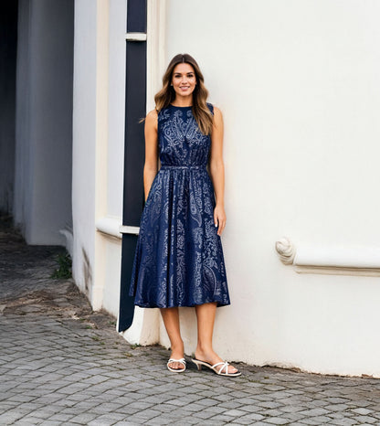 Cross Strap Kitten Mules - Navy Blue