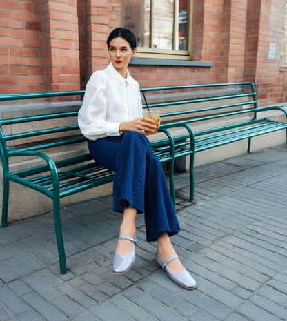 Patent Slingback Mary Janes Flat - Sky Blue