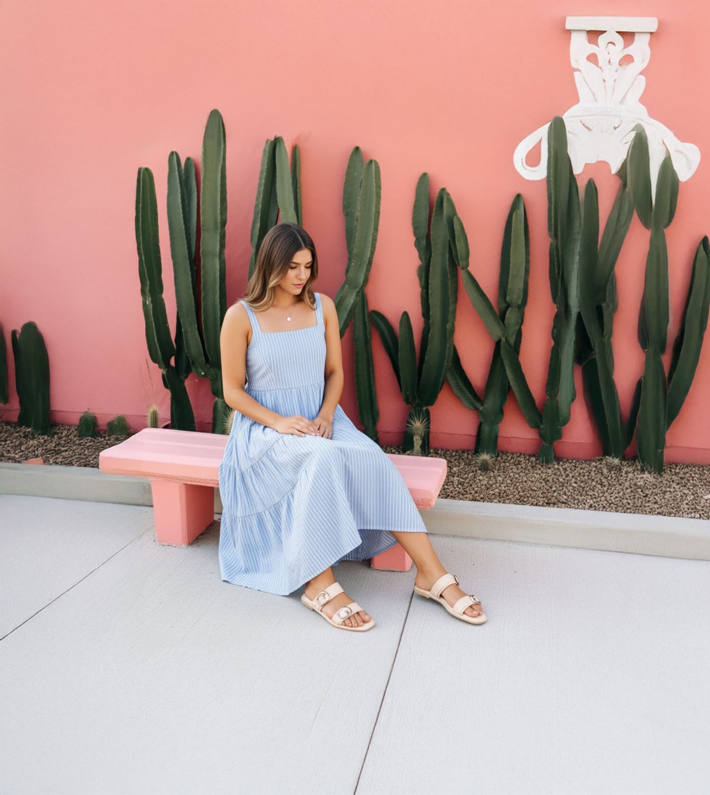 Double Strap Buckled Flat Sandals - Peach