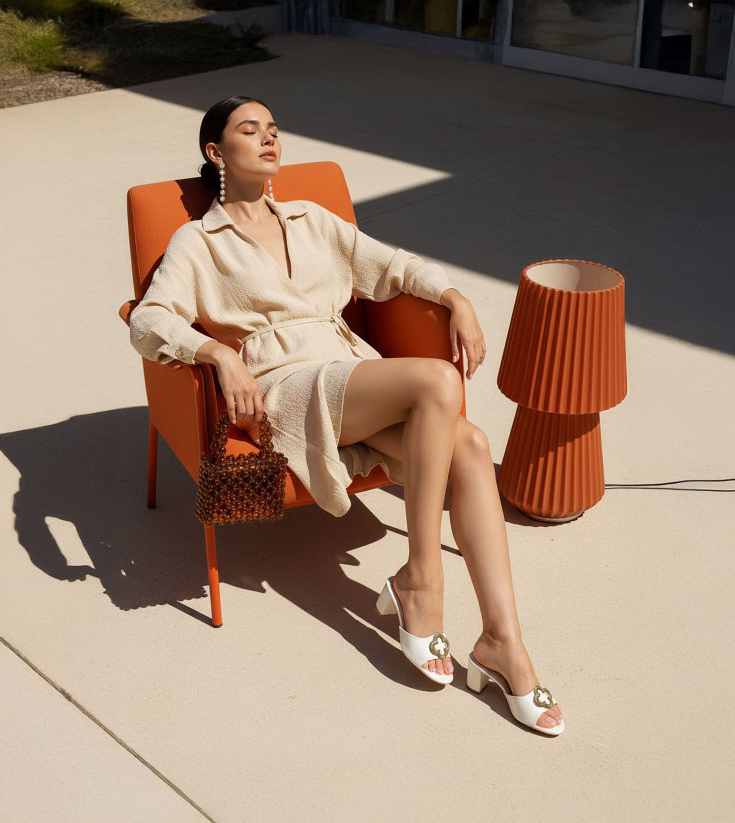 Floral Adornment Block Heeled Sandals - White