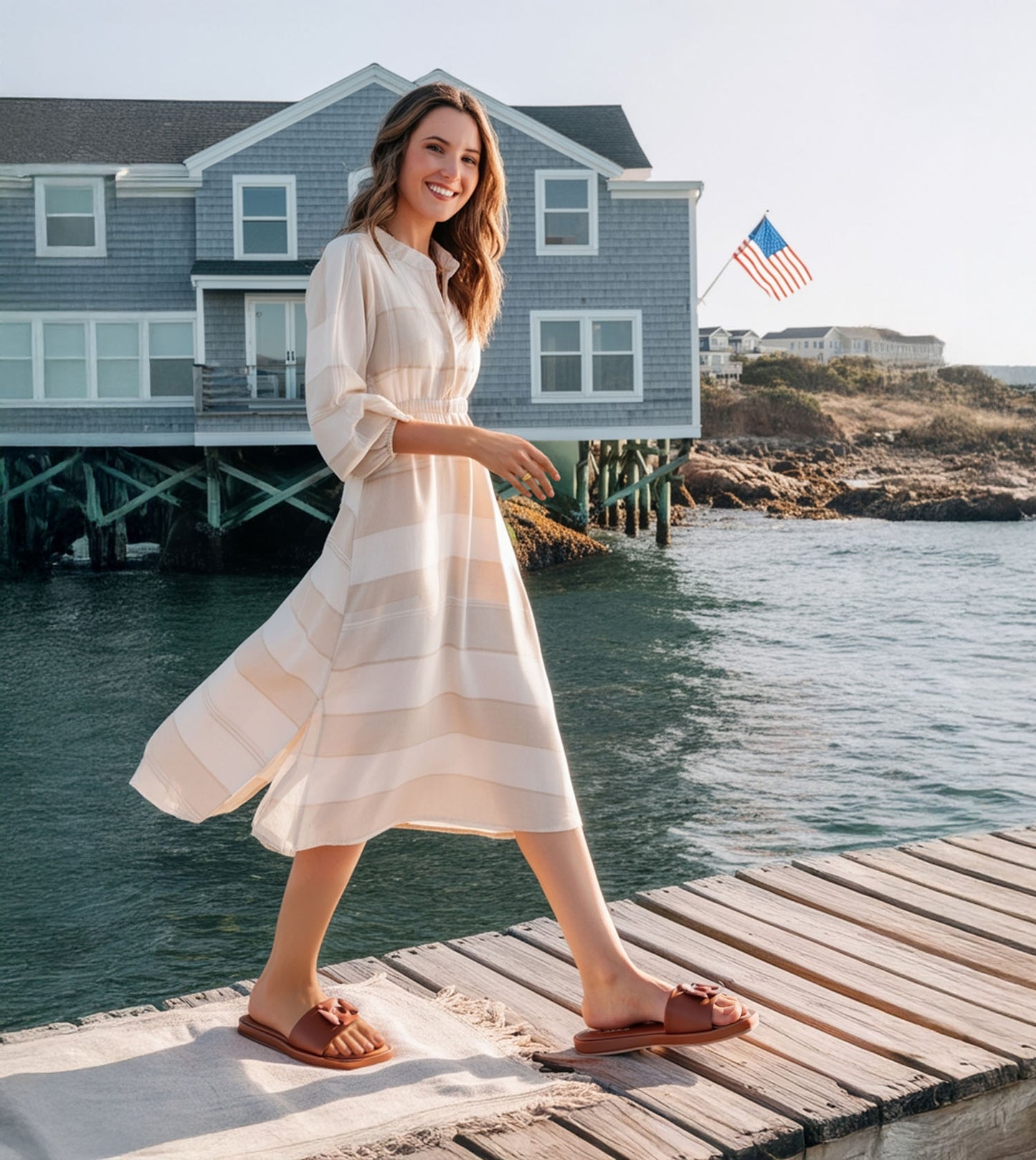 Flower Cutout Slide Sandals - Tan