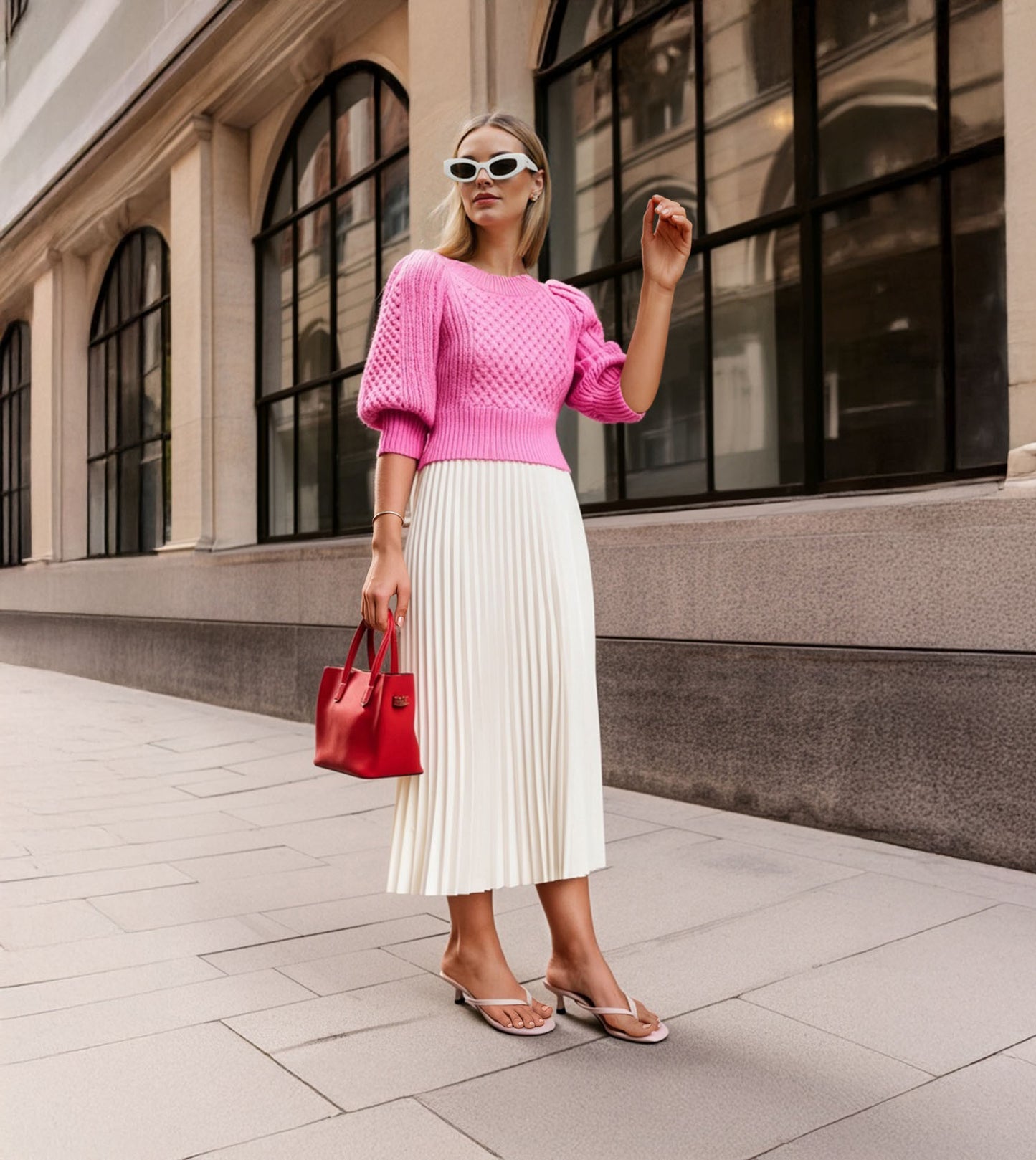 V-Strap Kitten Heeled Sandals - Cream