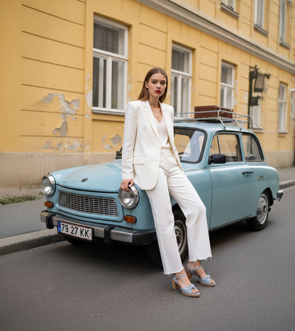 Denim Bow Detail Platform Heeled Sandals - Light Blue