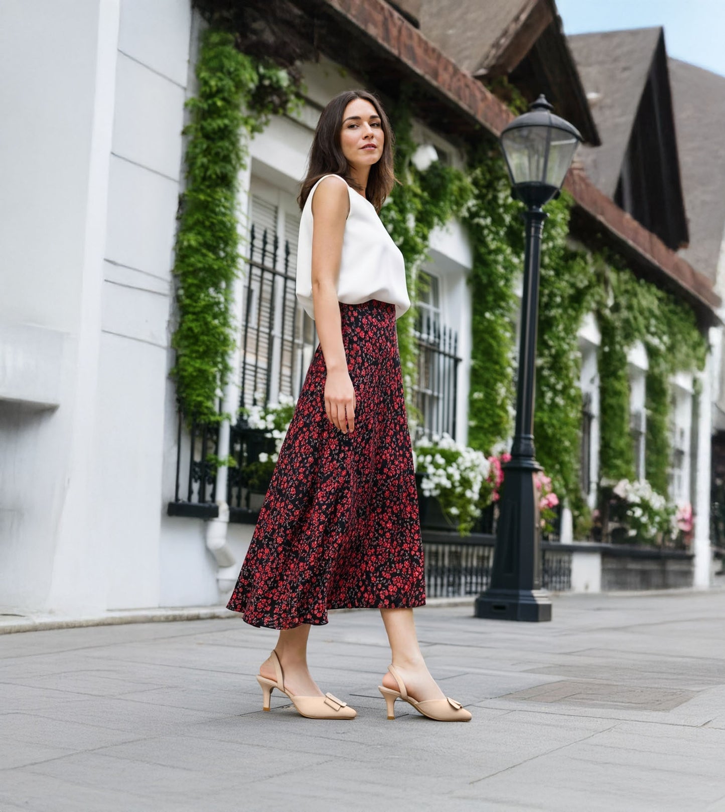 Slingback Pointed Toe buckle detail heels - Beige