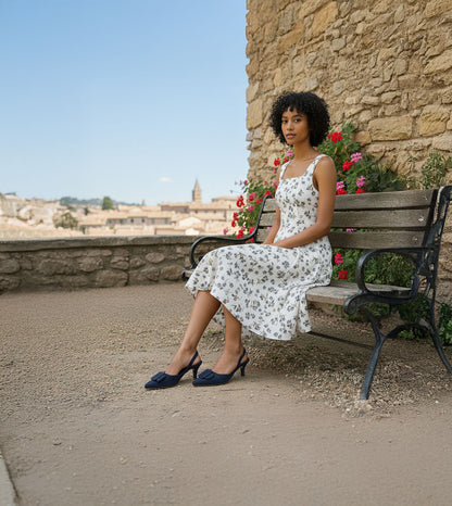 Slingback Pointed Toe buckle detail heels - Navy