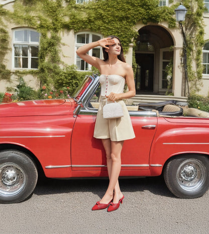 Knotted Pointed Toe Suede Heels - Red