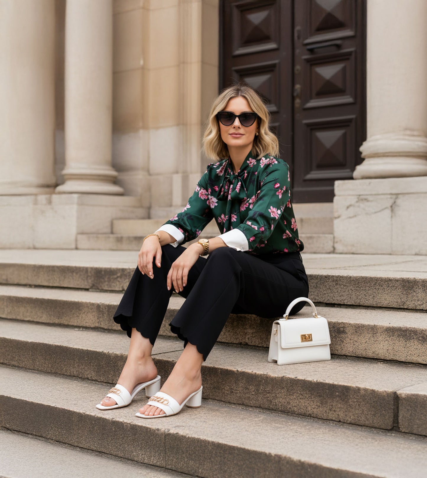 Chain Link Heeled Mules - White