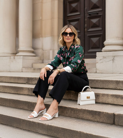 Chain Link Heeled Mules - White