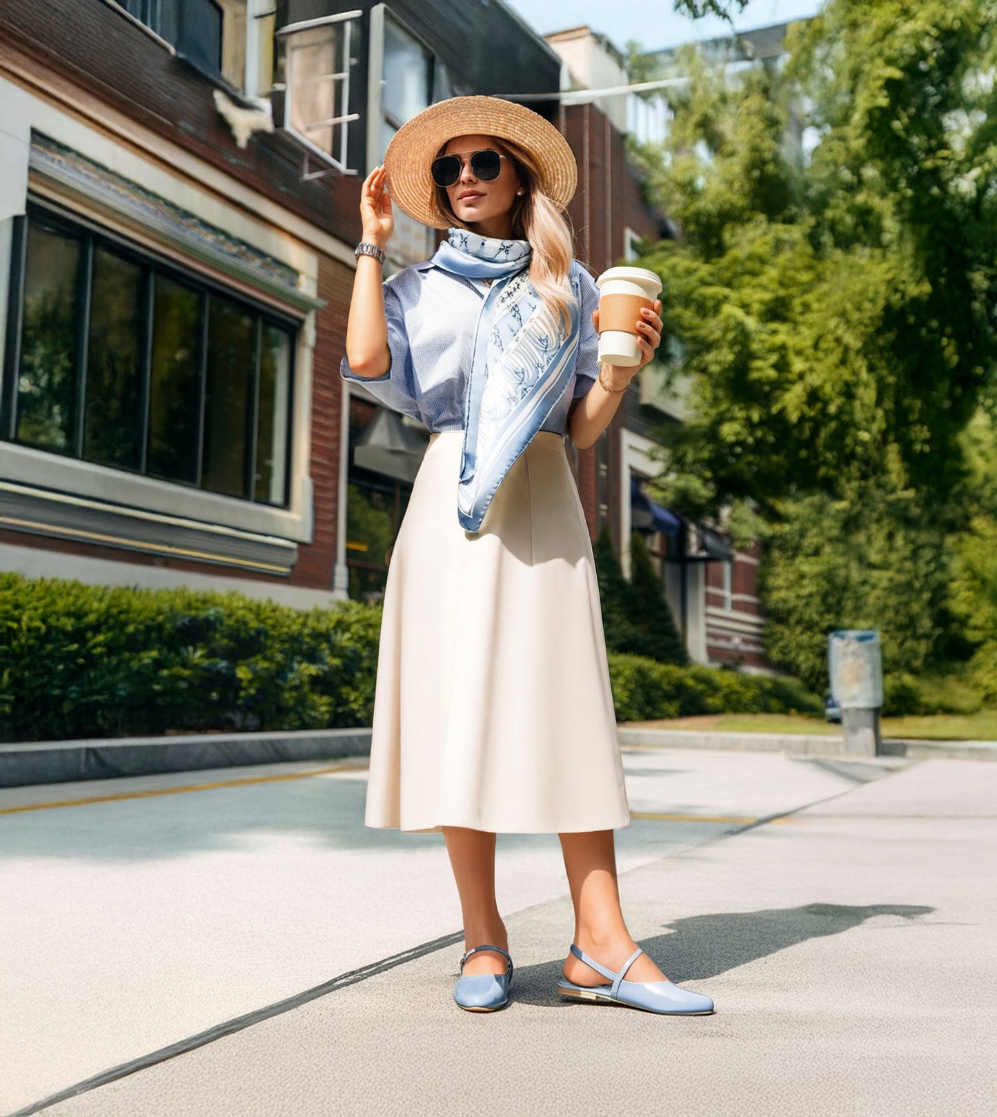 Patent Slingback Mary Janes Flat - Sky Blue