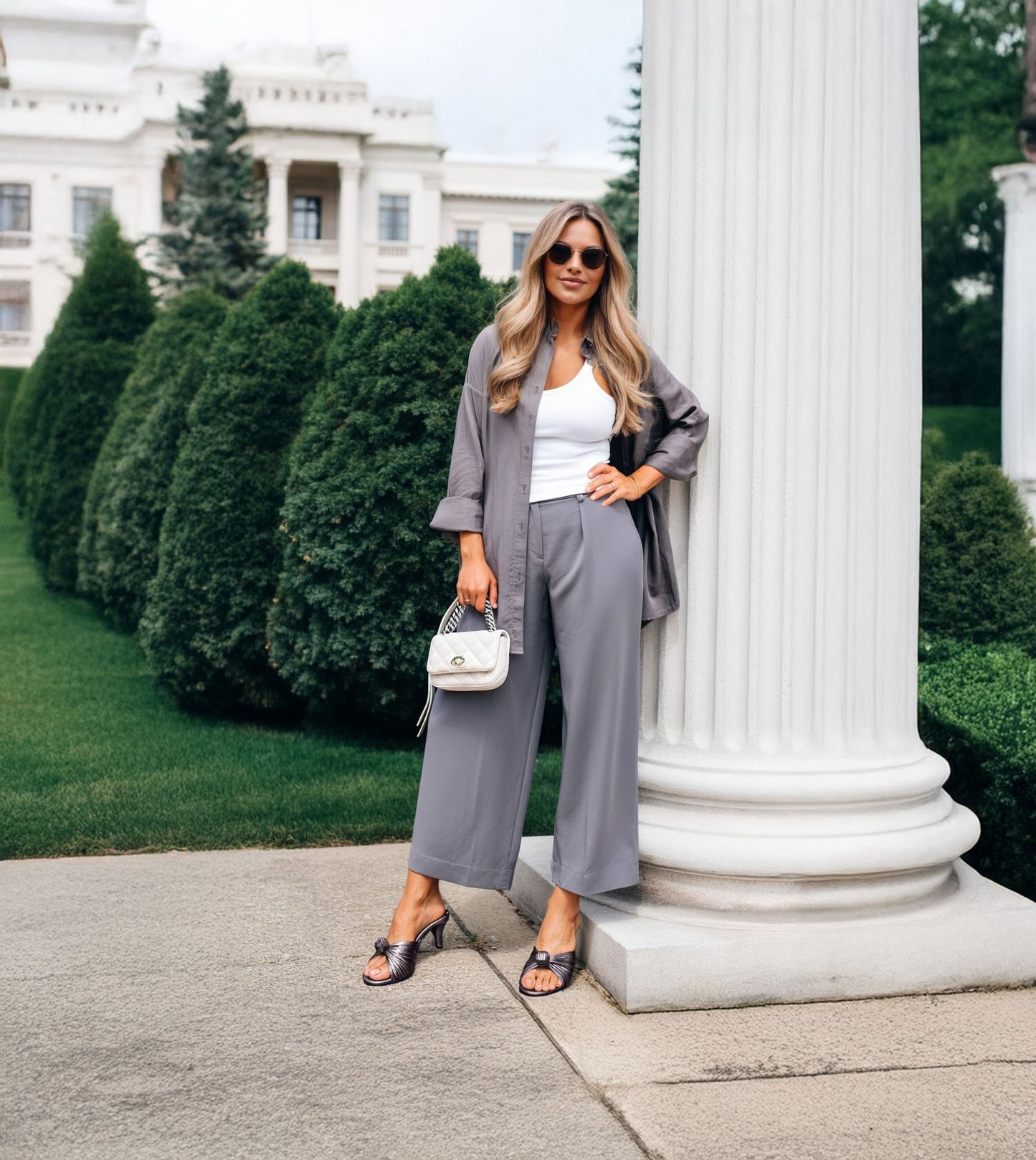 Knotted Strap Stiletto Mule Heels - Gunmetal