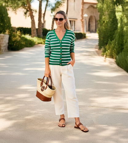 Metallic Accent Toe Ring Flat Sandals - Brown