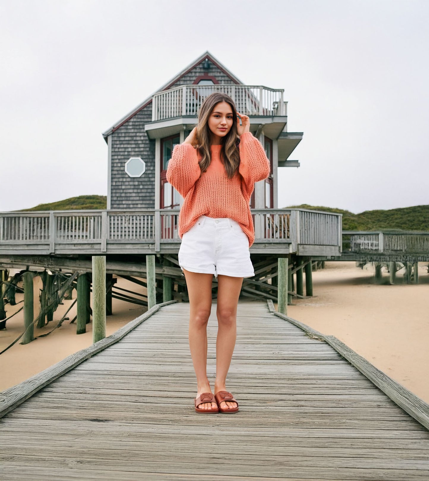 Flower Cutout Slide Sandals - Tan