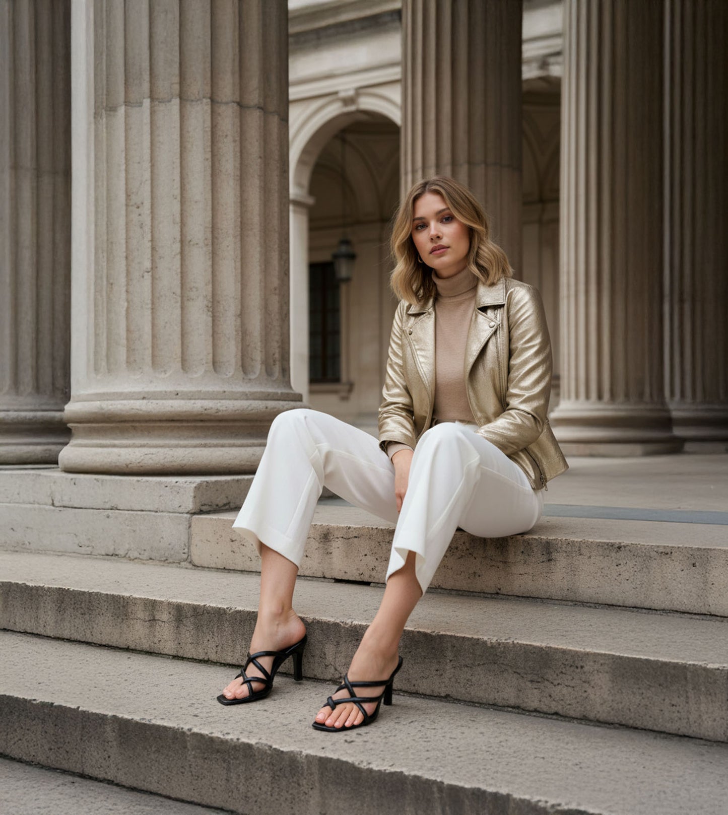 Asymmetric Strappy Tubular Heeled Sandals - Black