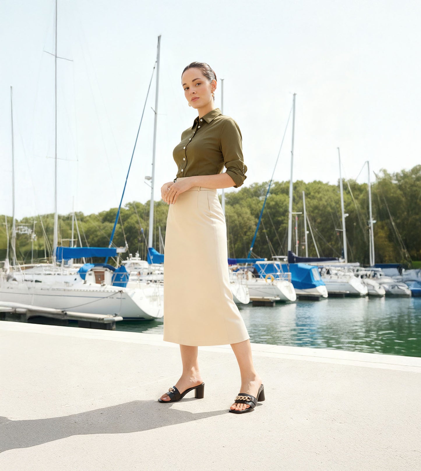 Chain Link Heeled Mules - Black