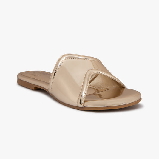 Metallic Wavy Flat Sandals - Gold