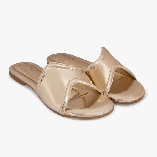 Metallic Wavy Flat Sandals - Gold