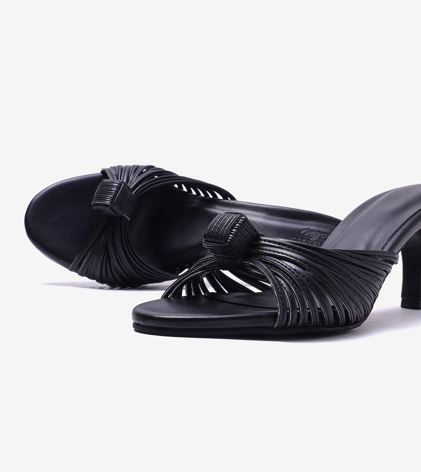 Knotted Strap Stiletto Mule Heels - Black