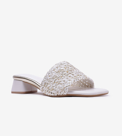 Woven Grace Block Heels - White