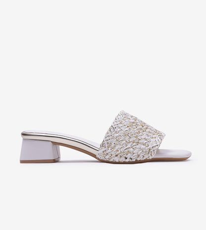 Woven Grace Block Heels - White