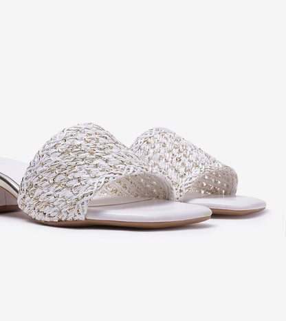 Woven Grace Block Heels - White