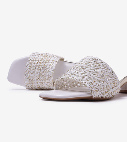 Woven Grace Block Heels - White