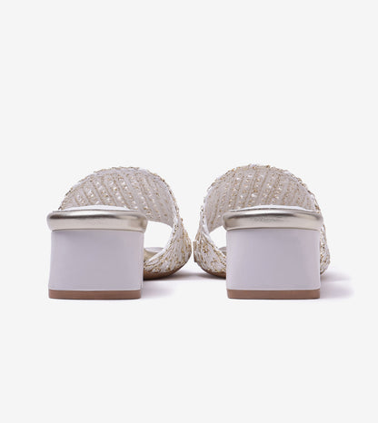 Woven Grace Block Heels - White